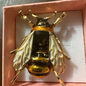 Gold and White Bee Brooch
